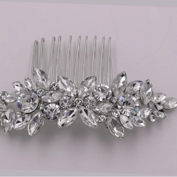 Silver Bridal Rhinestone Crystal Comb - Wedding Day Allure Bridal Hair Accessory - Picture 6 of 8